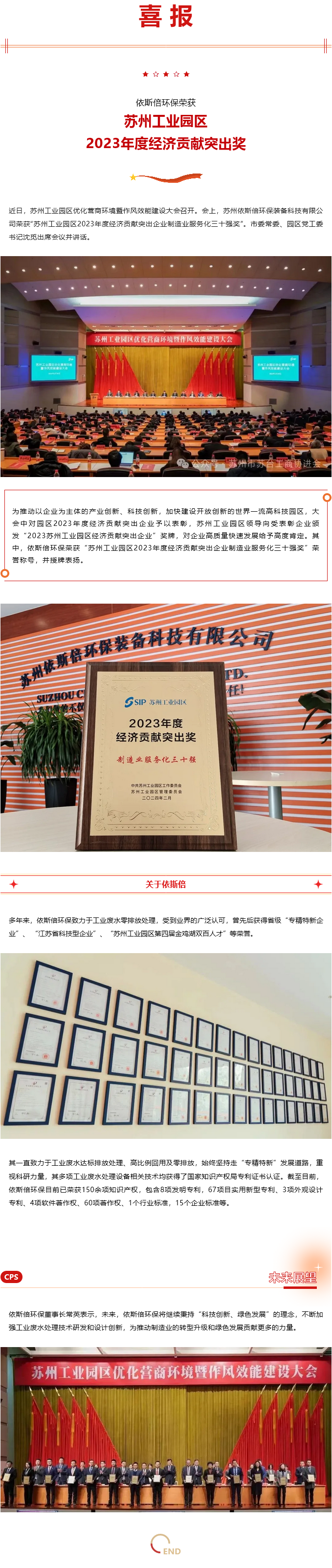 喜讯 尊龙凯时环保荣获苏州工业园区2023年度经济贡献突出奖